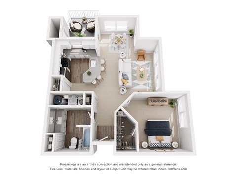 Floor plan for 1 bed, 1 bath, 750 sqft